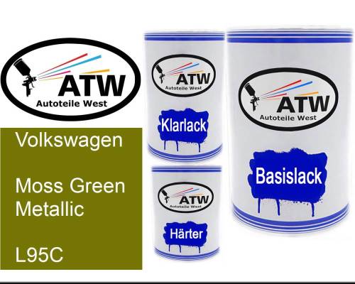 Volkswagen, Moss Green Metallic, L95C: 500ml Lackdose + 500ml Klarlack + 250ml Härter - Set, von ATW Autoteile West.